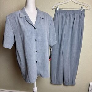 BRIGGS Women's 2 Piece Top and Pants Grayish Blue Size M/S Shoulder Pads Hemmed